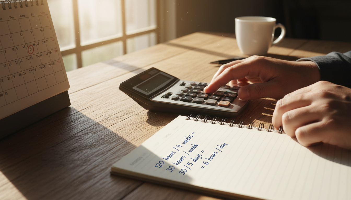 Comment calculer combien font 120 heures par mois par semaine ?