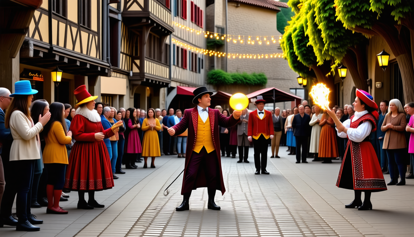 découvrez la bastide de vianne qui reprend vie avec des spectacles captivants de magie de rue, offrant une ambiance envoûtante et festive pour tous les visiteurs.
