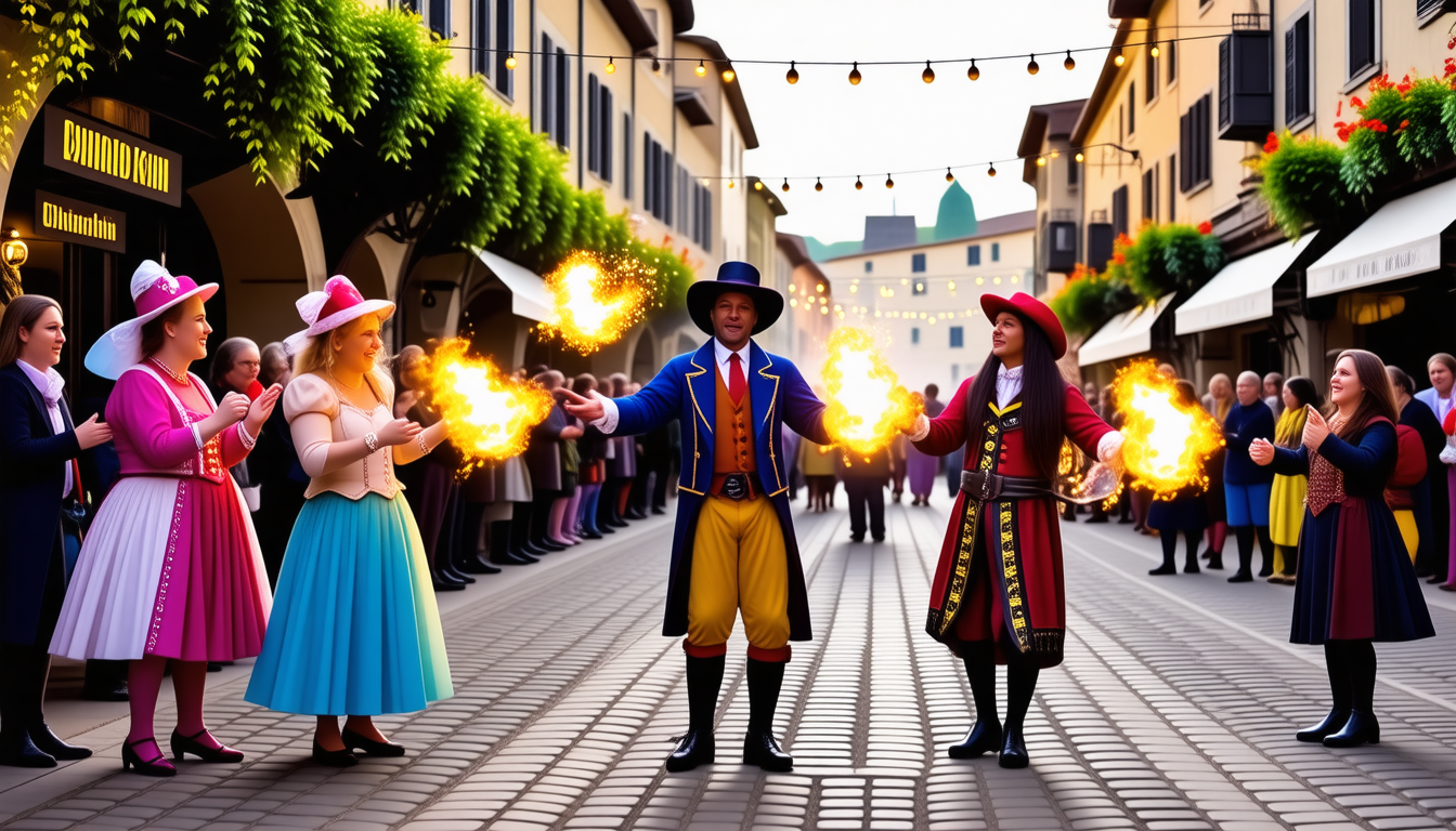découvrez la bastide de vianne qui s'anime à nouveau avec la magie de rue envoûtante, pour un spectacle unique mêlant mystère et merveilleux.